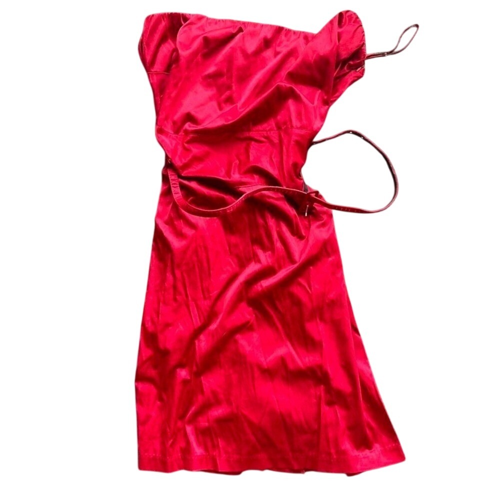 Red tube top silky mini dress with tie back detail